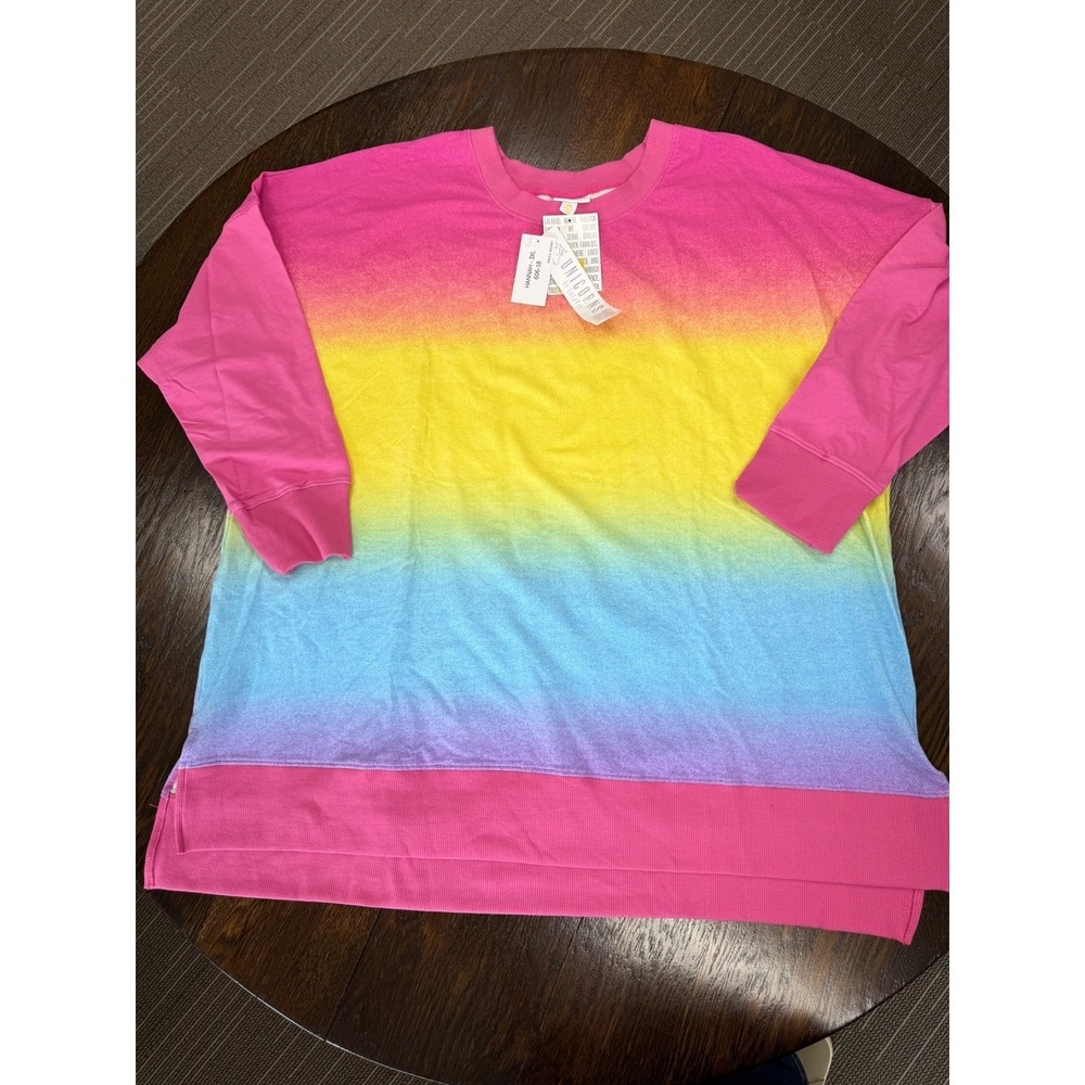 LuLaRoe Hannah Rainbow Ombre Sweatshirt Womens 3XL Pink Yellow Blue NWT 606-18